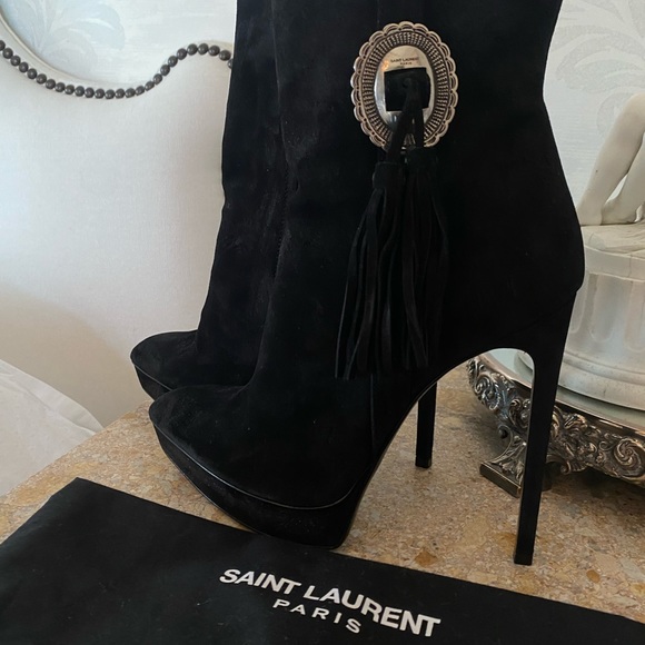 Saint Laurent Janis 105 Western Buckle Concho Ankle Boots Booties 39 - Picture 5 of 14